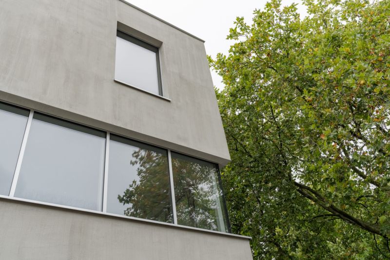 Verticale gevelstructuur in RAL 7044 aan het hoekpand in Hasselt